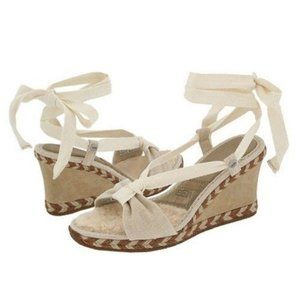 UGG Amelia Suede Wedge Canvas Tie Ankle Sandals 9